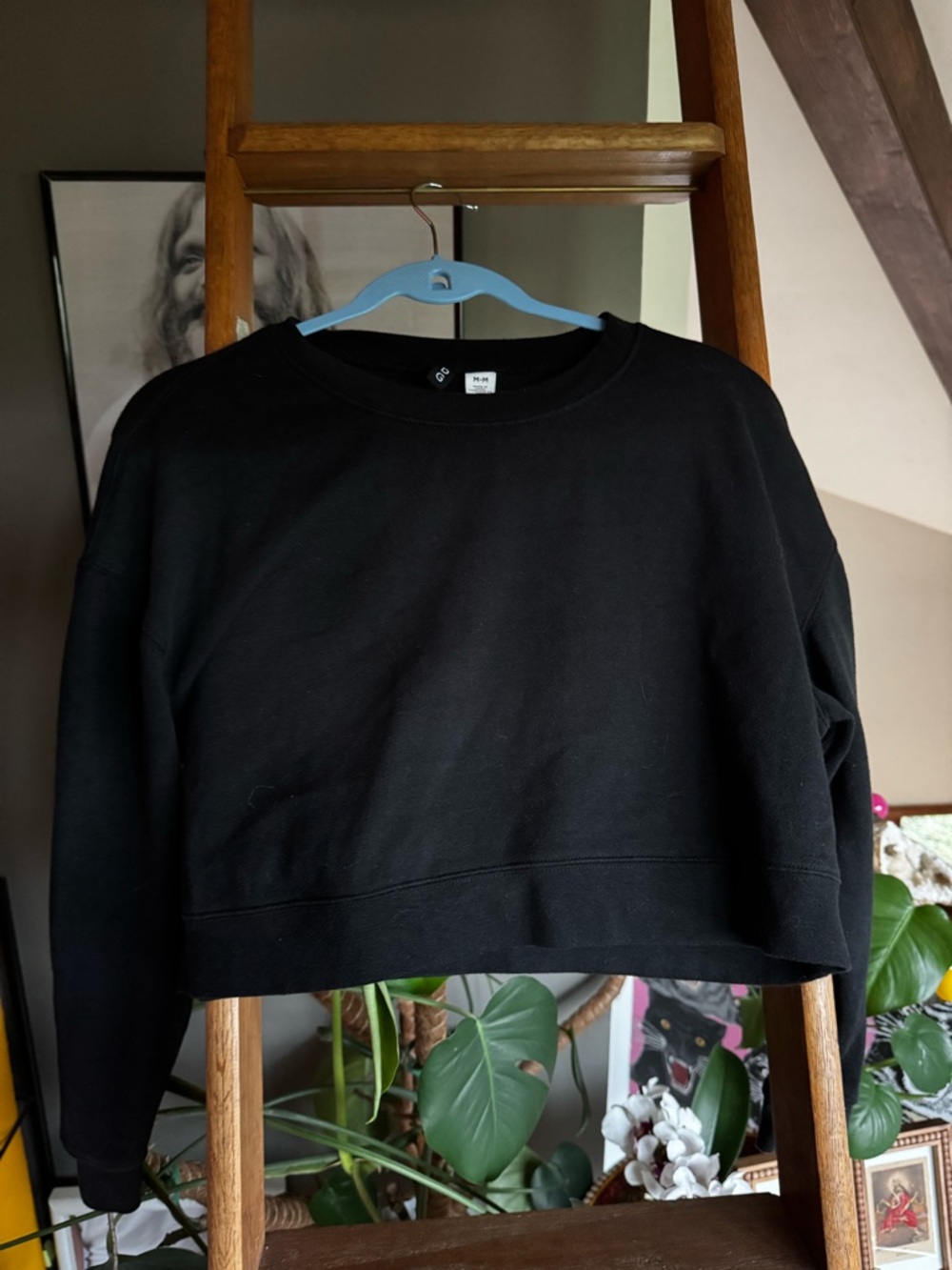 BDG Black Cropped Sweatshirt with Ribbed Neckline
